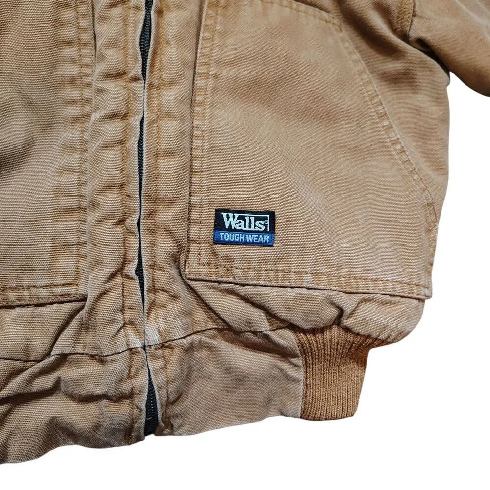 Walls Workwear Canvas Chore Jacket Boys XS 4-5 Tan Sherpa Lined Hooded